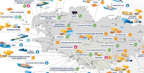 carte des projets hydrogène en Bretagne