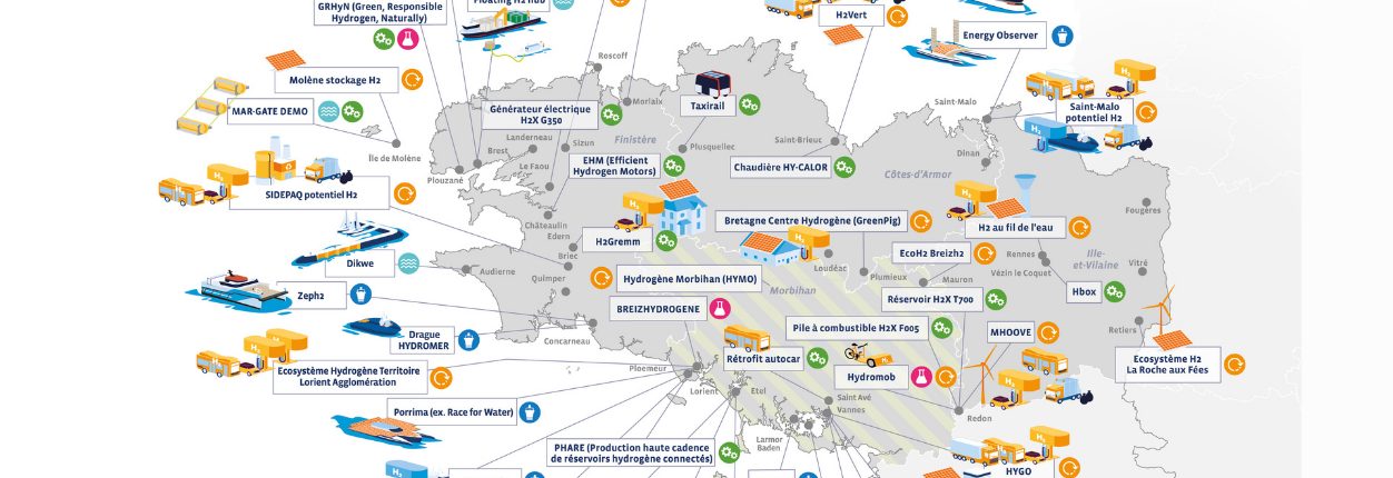 carte des projets hydrogène en Bretagne