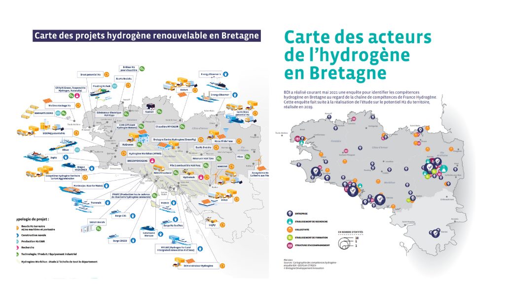 cartes acteurs projets hydrogène bretagne