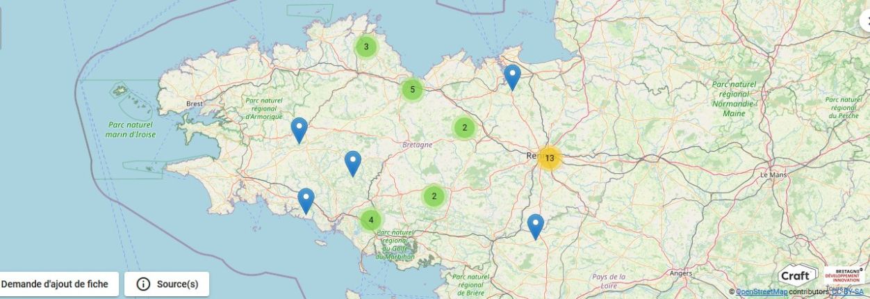 carte des acteurs bretons du réemploi des emballages dans le secteur alimentaire